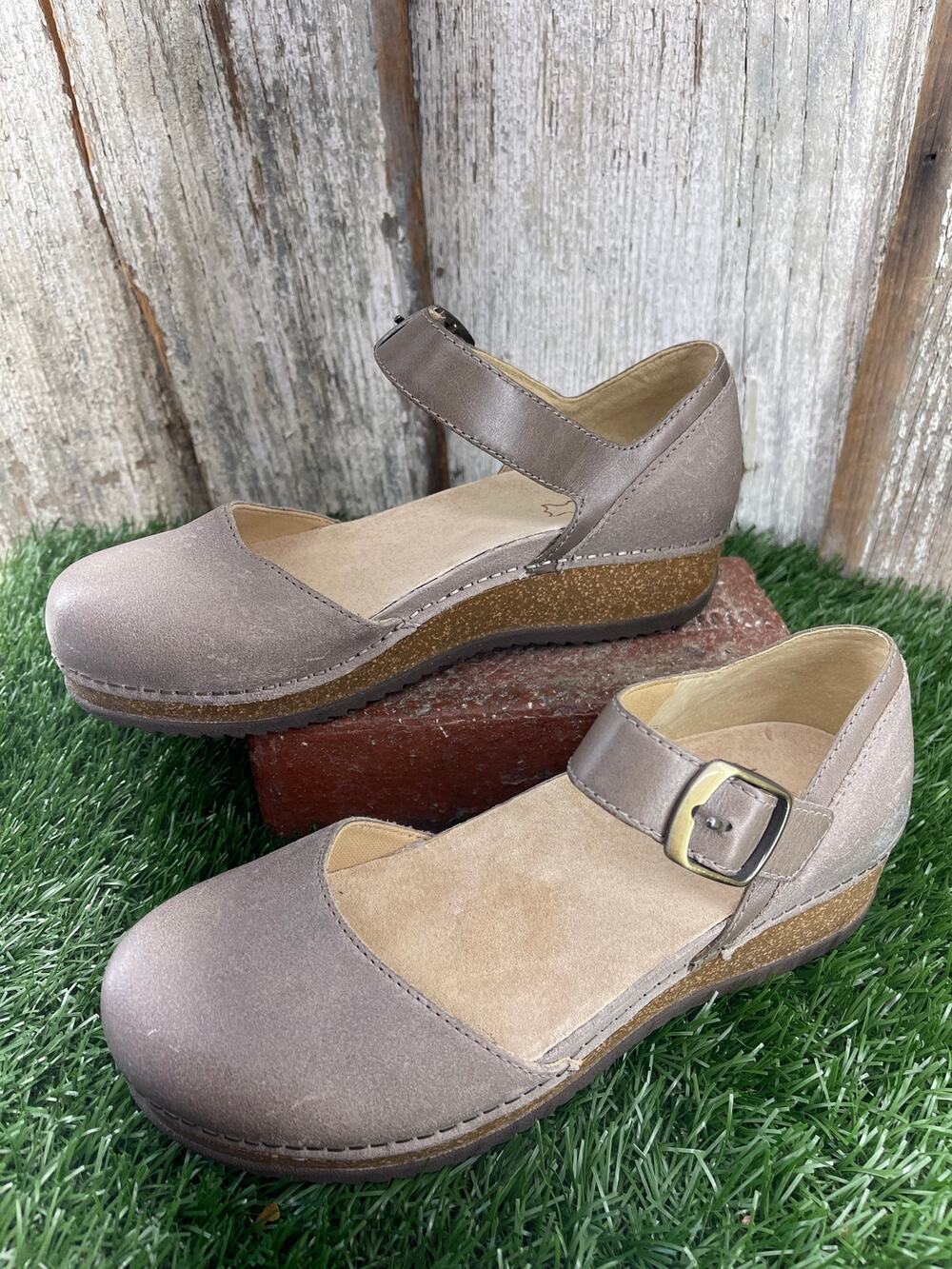 Dansko Mae Mary Jane Taupe Suede Clogs EU36